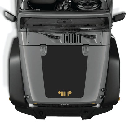 Jeep Wrangler JK hood decal graphic kit by CarCode, featuring premium vinyl grill decal design for 2007-2018 models.