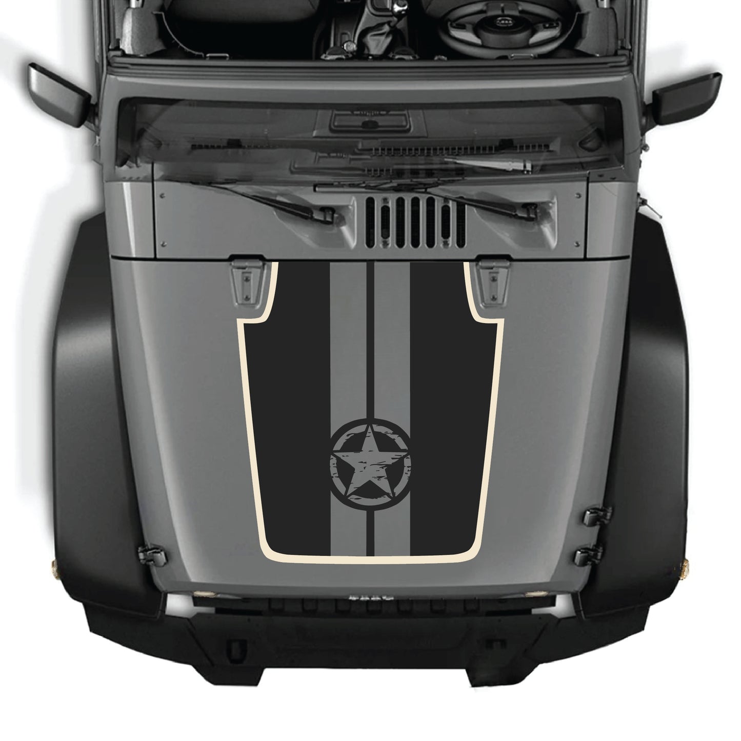 Kit de calcomanía para el capó del Jeep Wrangler JK con gráfico de estrella y franjas en vinilo premium, diseñado para modelos 2007-2018.