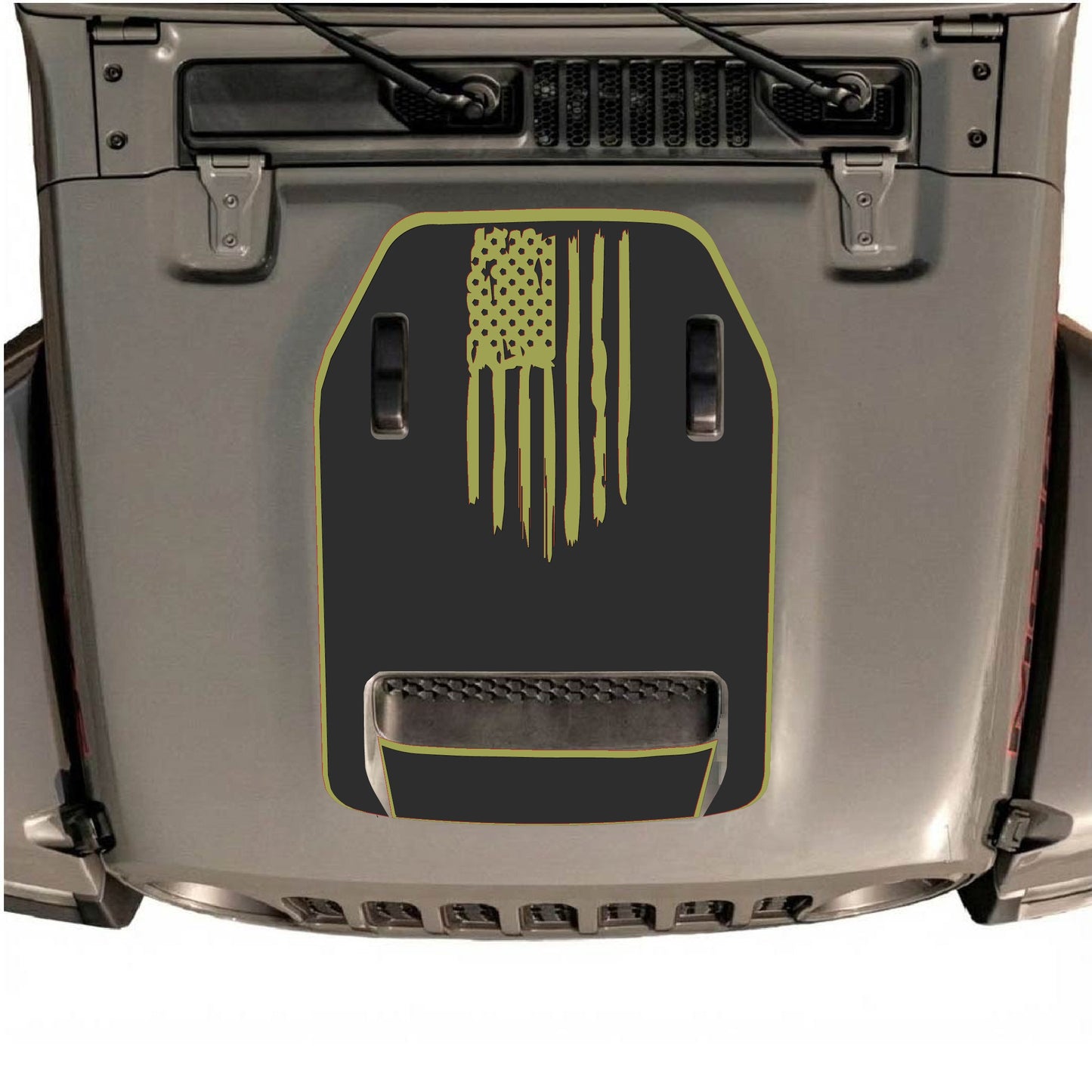Hood Panel Decal/Sticker - America Flag with Border Graphic Decal Graphic Kit - For Jeep JL JLU 392 2018 - Premium Vinyl
