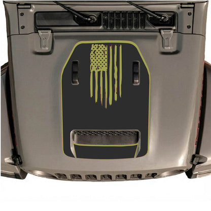 Hood Panel Decal/Sticker - America Flag with Border Graphic Decal Graphic Kit - For Jeep JL JLU 392 2018 - Premium Vinyl
