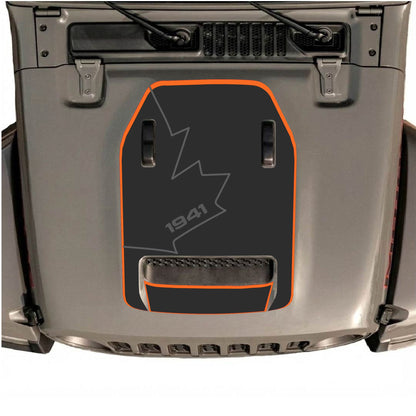 Hood Panel Decal/Sticker - 1941 Canada Full Leaf with Border Graphic Decal Graphic Kit - For Jeep JL JLU 392 2018 - Premium Vinyl