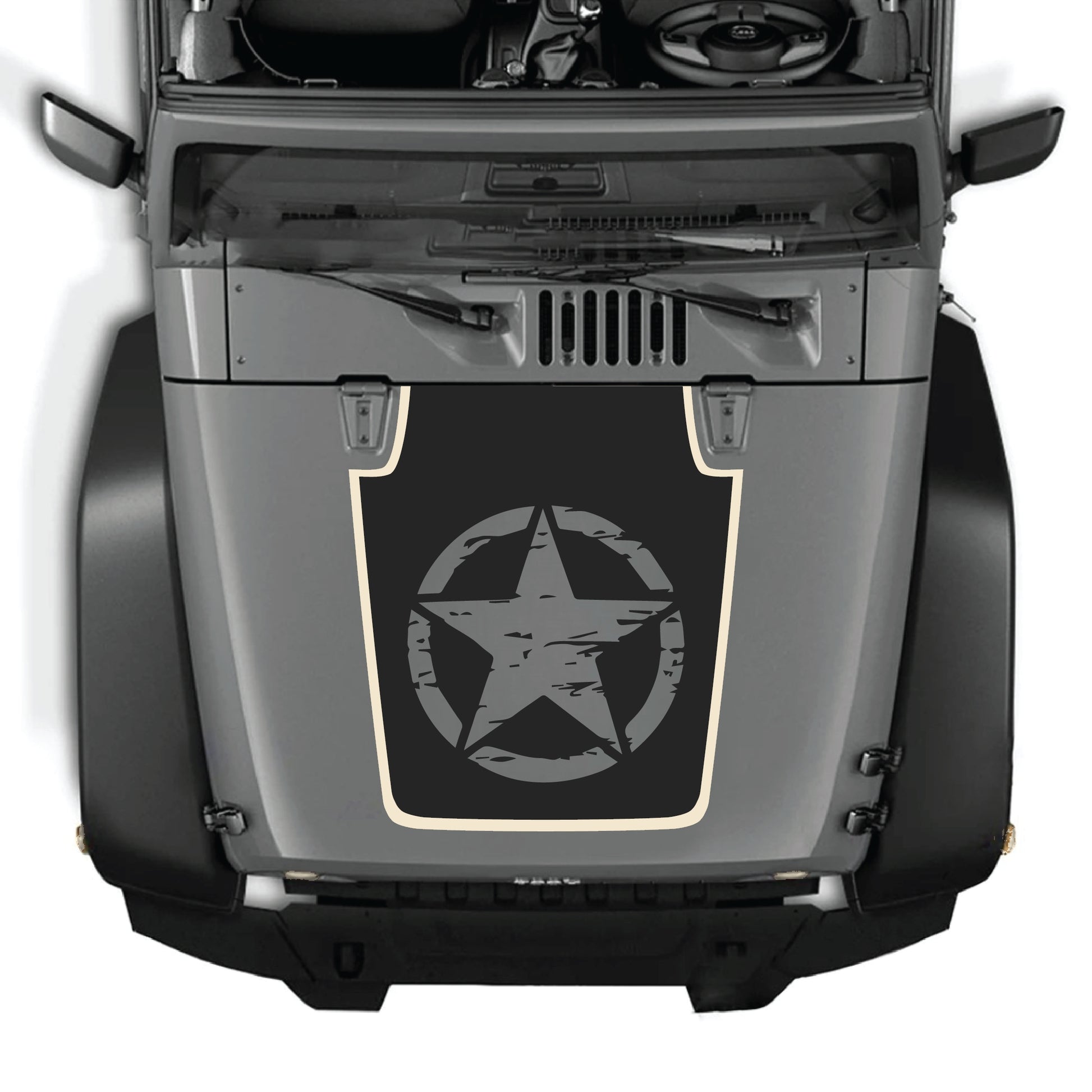 alt
Calcomanía para el capó de Jeep Wrangler JK con gráfico de estrella completa en vinilo negro premium de CarCode, diseñada para modelos 2007-2018.
