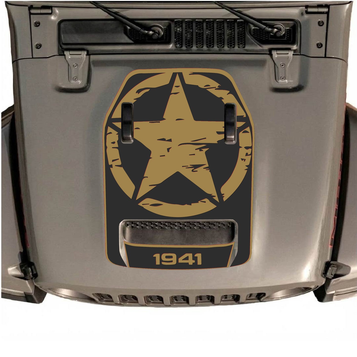 Hood Panel Decal/Sticker - 1941 Full Star with Border Graphic Decal Graphic Kit - For Jeep JL JLU 392 2018 - Premium Vinyl