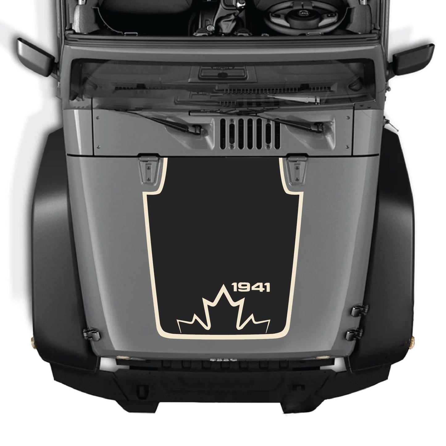 Canada 1941 hood panel decal with border graphic kit for Jeep Wrangler JK JKU 2007-2018, made of premium vinyl by CarCode.