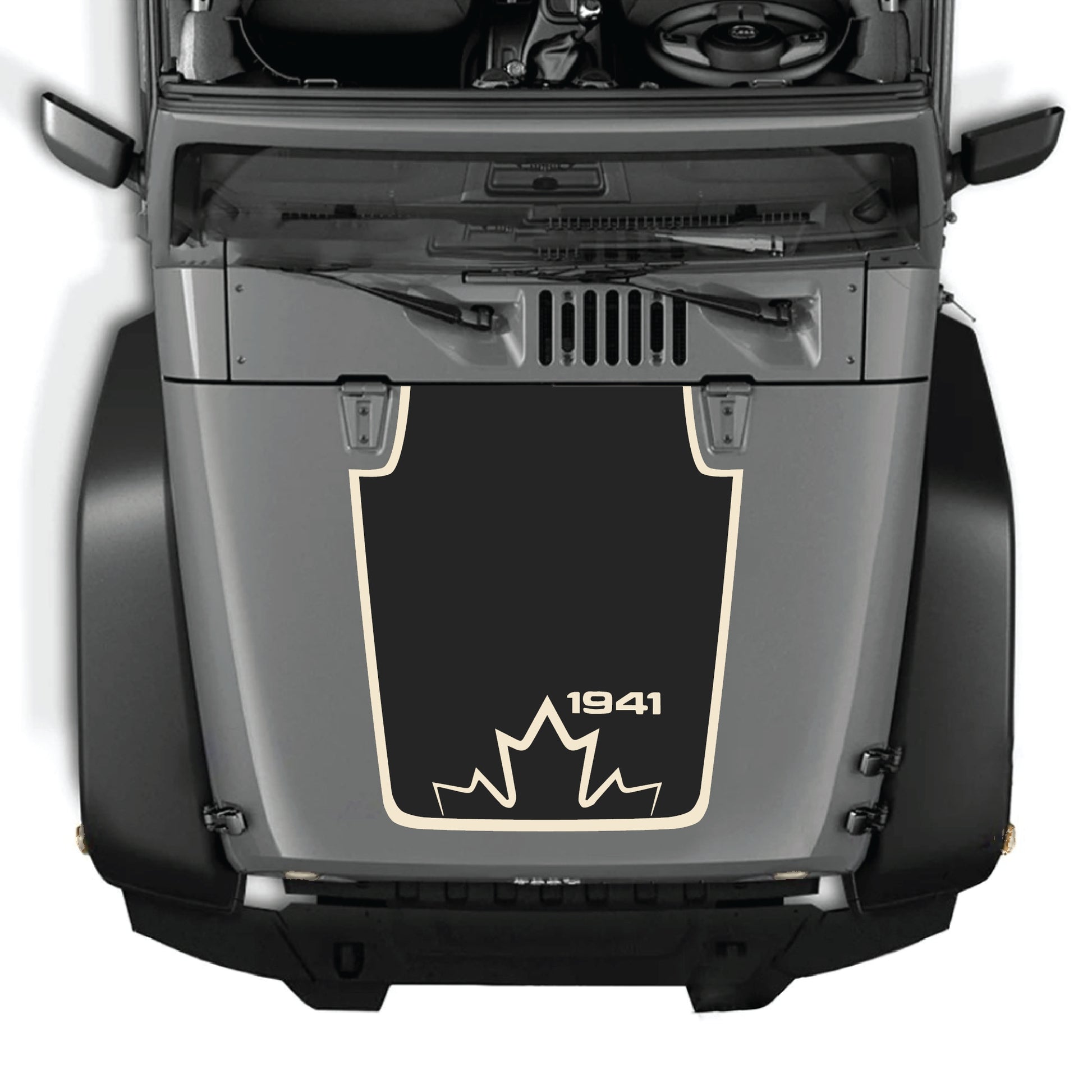 Canada 1941 hood panel decal with border graphic kit for Jeep Wrangler JK JKU 2007-2018, made of premium vinyl by CarCode.