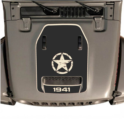 Hood Panel Decal/Sticker - 1941 Center Star with Border Graphic Decal Graphic Kit - For Jeep JL JLU 392 2018 - Premium Vinyl