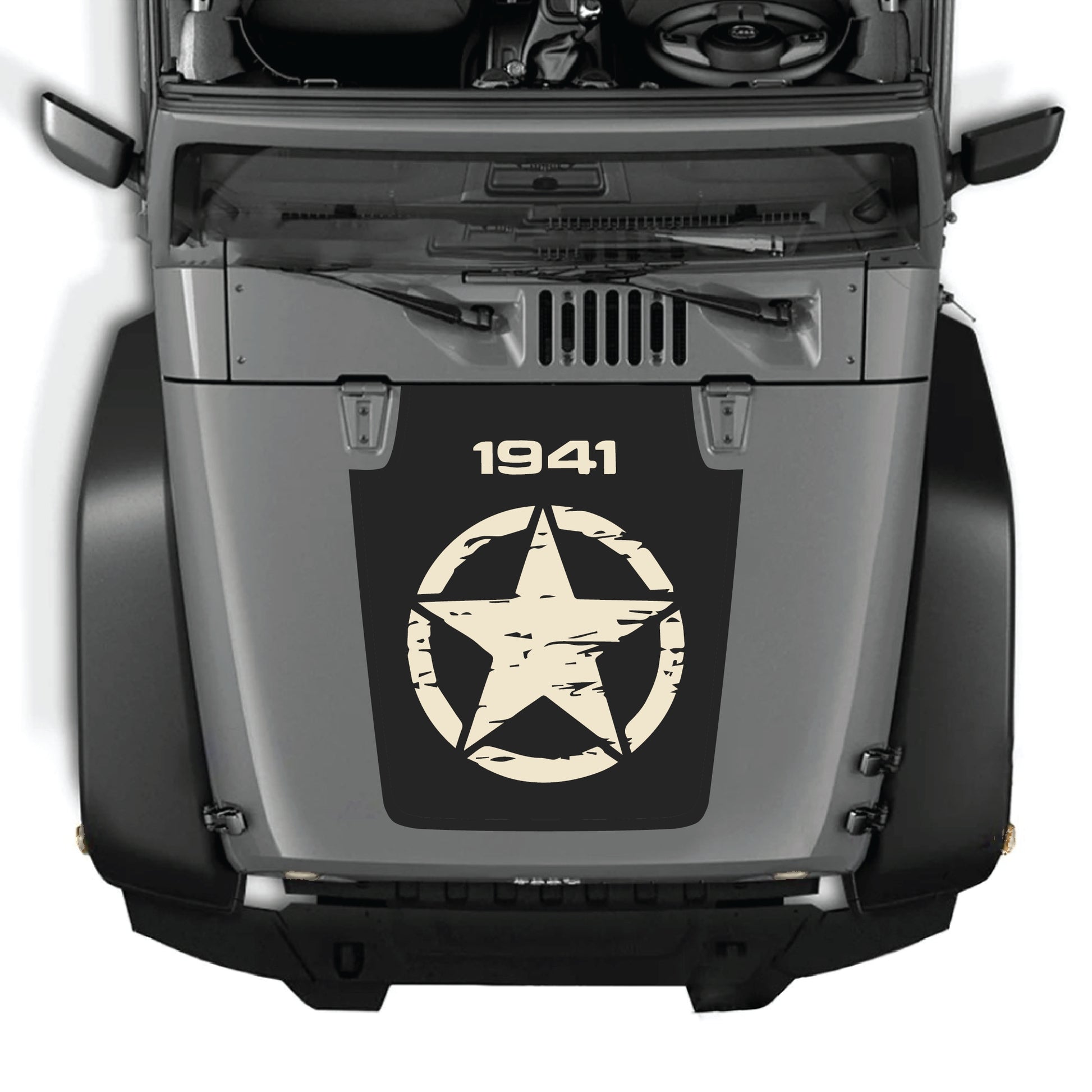 Full star hood decal graphic kit for Jeep Wrangler JK JKU 2007-2018, premium vinyl CarCode hood panel sticker.