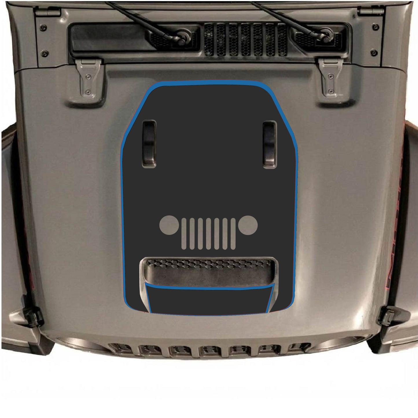 Hood Panel Decal/Sticker - Center Grill with Border Graphic Decal Graphic Kit - For Jeep JL JLU 392 2018 - Premium Vinyl
