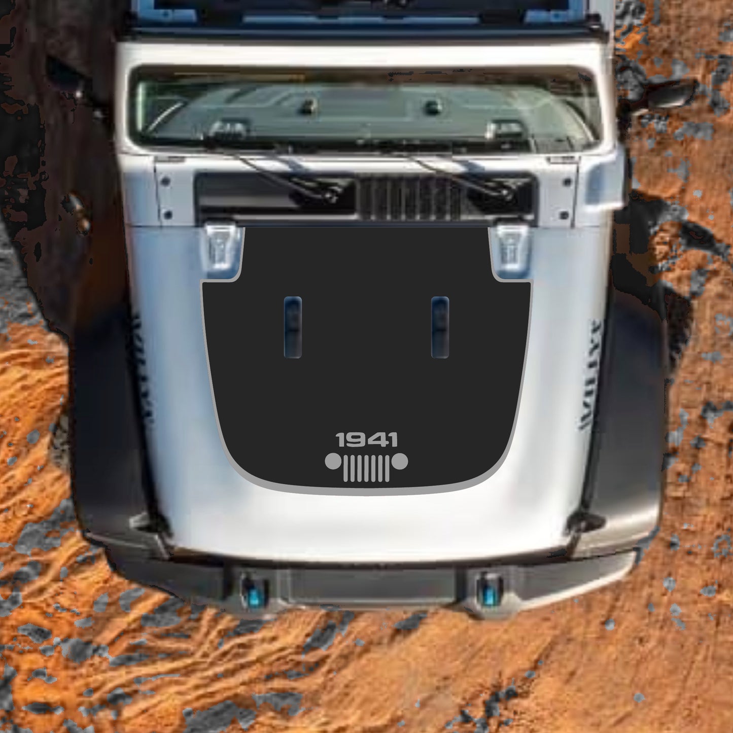 Hood Panel Decal/Sticker - 1941 Grill with Border Graphic Decal Graphic Kit - For Jeep JL JLU Sahara 2018-2025 - Premium Vinyl