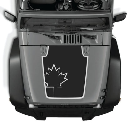 Canada leaf hood decal with border for Jeep Wrangler JK JKU 2007-2018, made of premium vinyl, by CarCode.