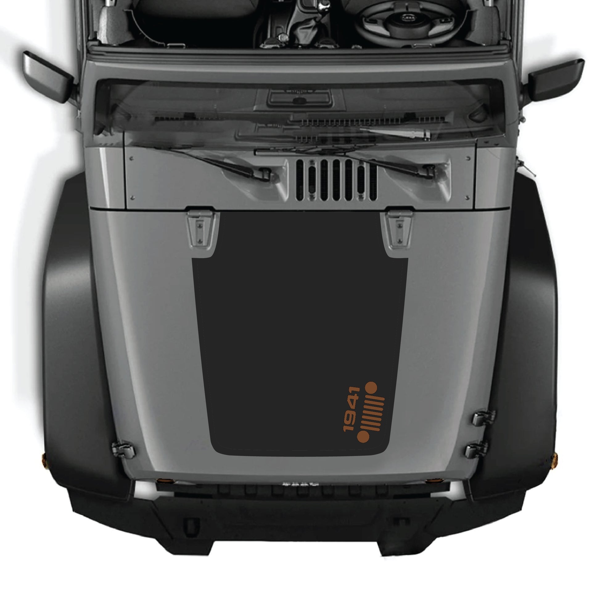 Right side hood decal for Jeep Wrangler JK JKU 2007-2018 with 1941 grill graphic, made from premium vinyl by CarCode.
