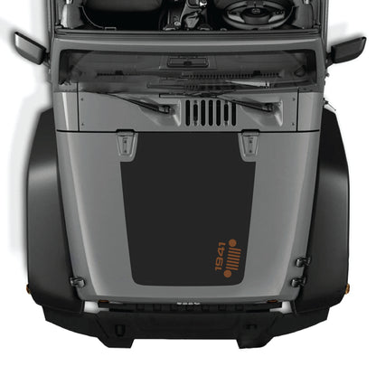 Right side hood decal for Jeep Wrangler JK JKU 2007-2018 with 1941 grill graphic, made from premium vinyl by CarCode.