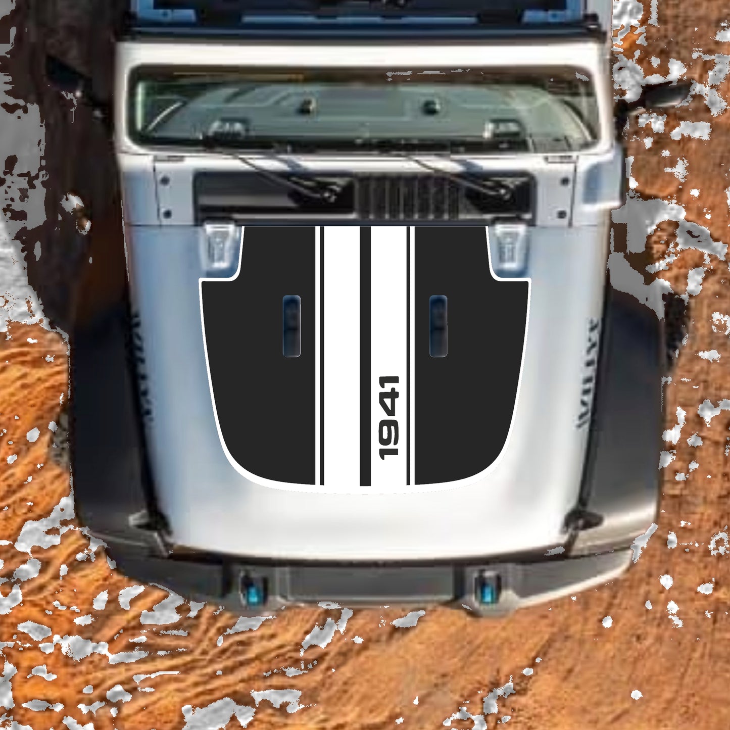 Hood Panel Decal/Sticker - 1941 Stripes with Border Graphic Decal Graphic Kit - For Jeep JL JLU Sahara 2018-2025 - Premium Vinyl
