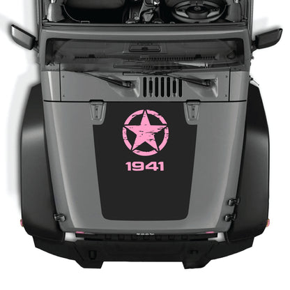 Jeep Wrangler JK JKU hood decal with top star graphic from CarCode, made of premium vinyl for a bold custom look.