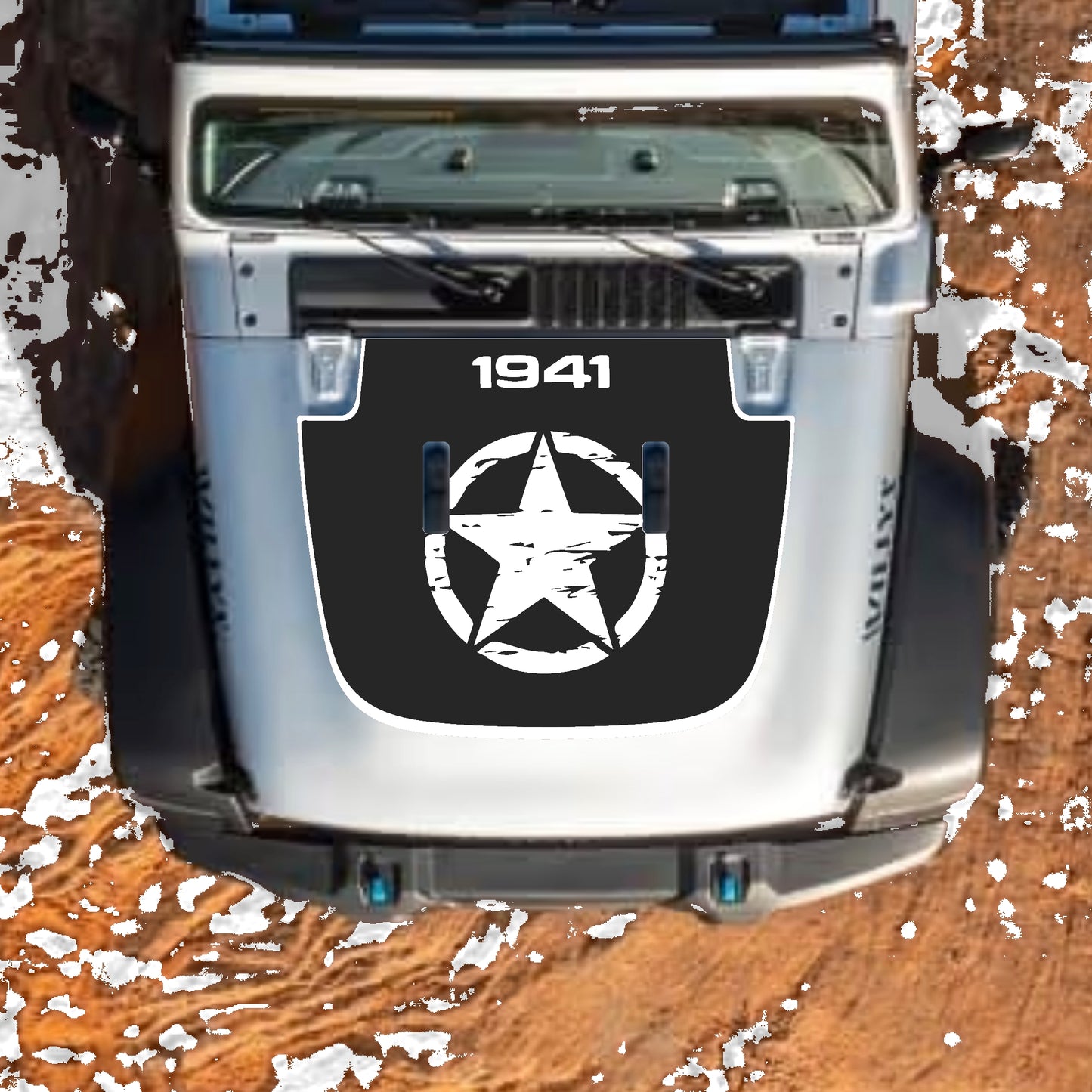 Hood Panel Decal/Sticker - Center Star 1941 with Border Graphic Decal Graphic Kit - For Jeep JL JLU Sahara 2018-2025 - Premium Vinyl