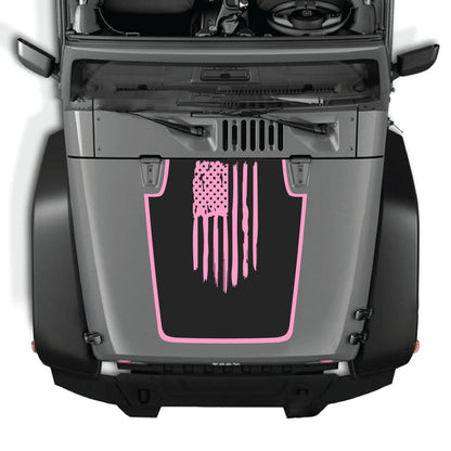 Jeep Wrangler JK hood decal featuring an America flag with border, made of premium vinyl by CarCode.