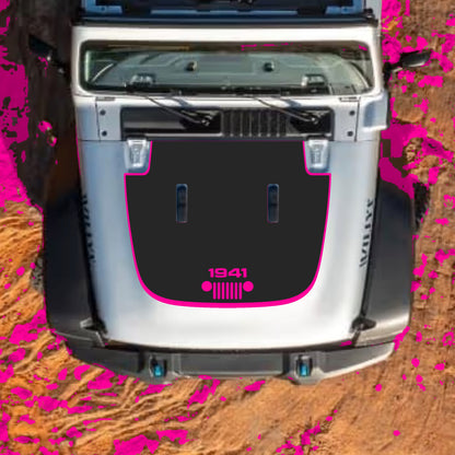 Hood Panel Decal/Sticker - 1941 Grill with Border Graphic Decal Graphic Kit - For Jeep JL JLU Sahara 2018-2025 - Premium Vinyl