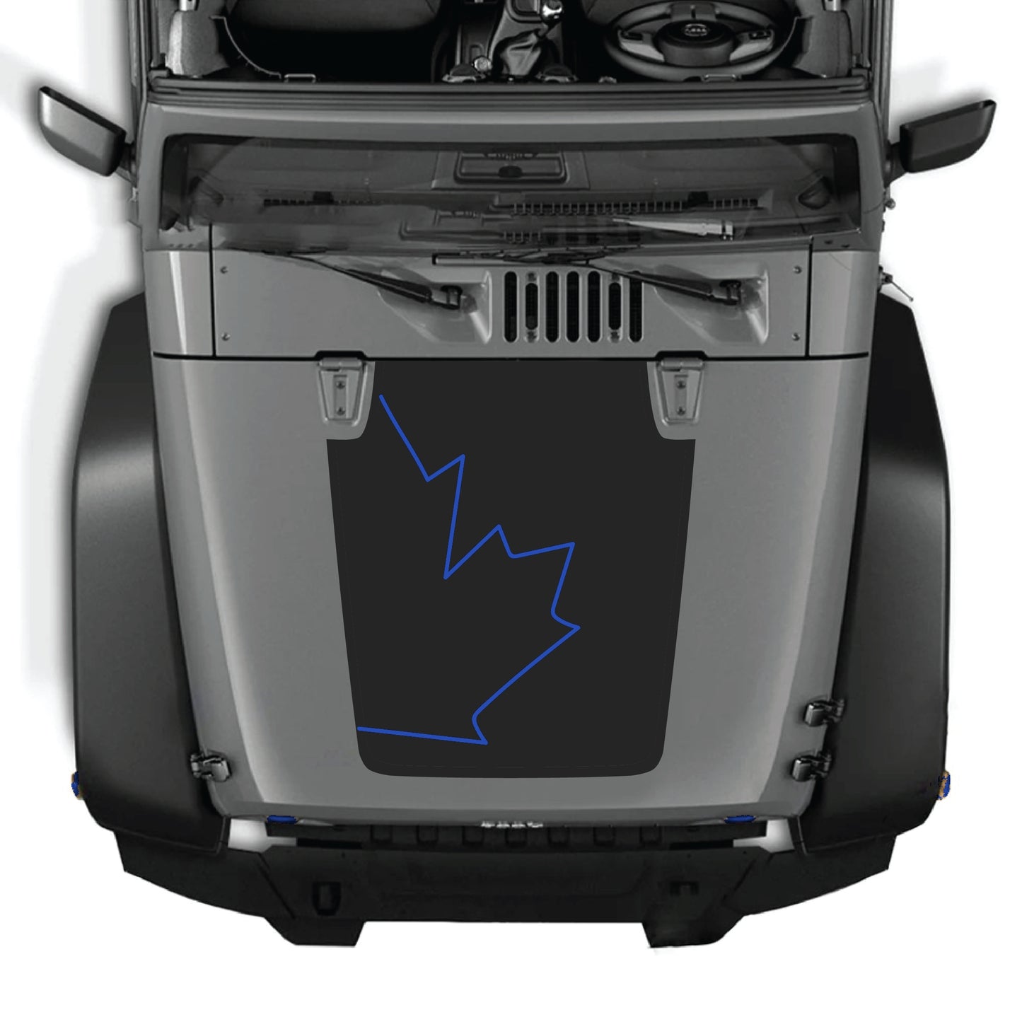 Canada full leaf hood decal graphic kit on a Jeep Wrangler JK JKU, made of premium vinyl, featuring bold Canadian leaf design.