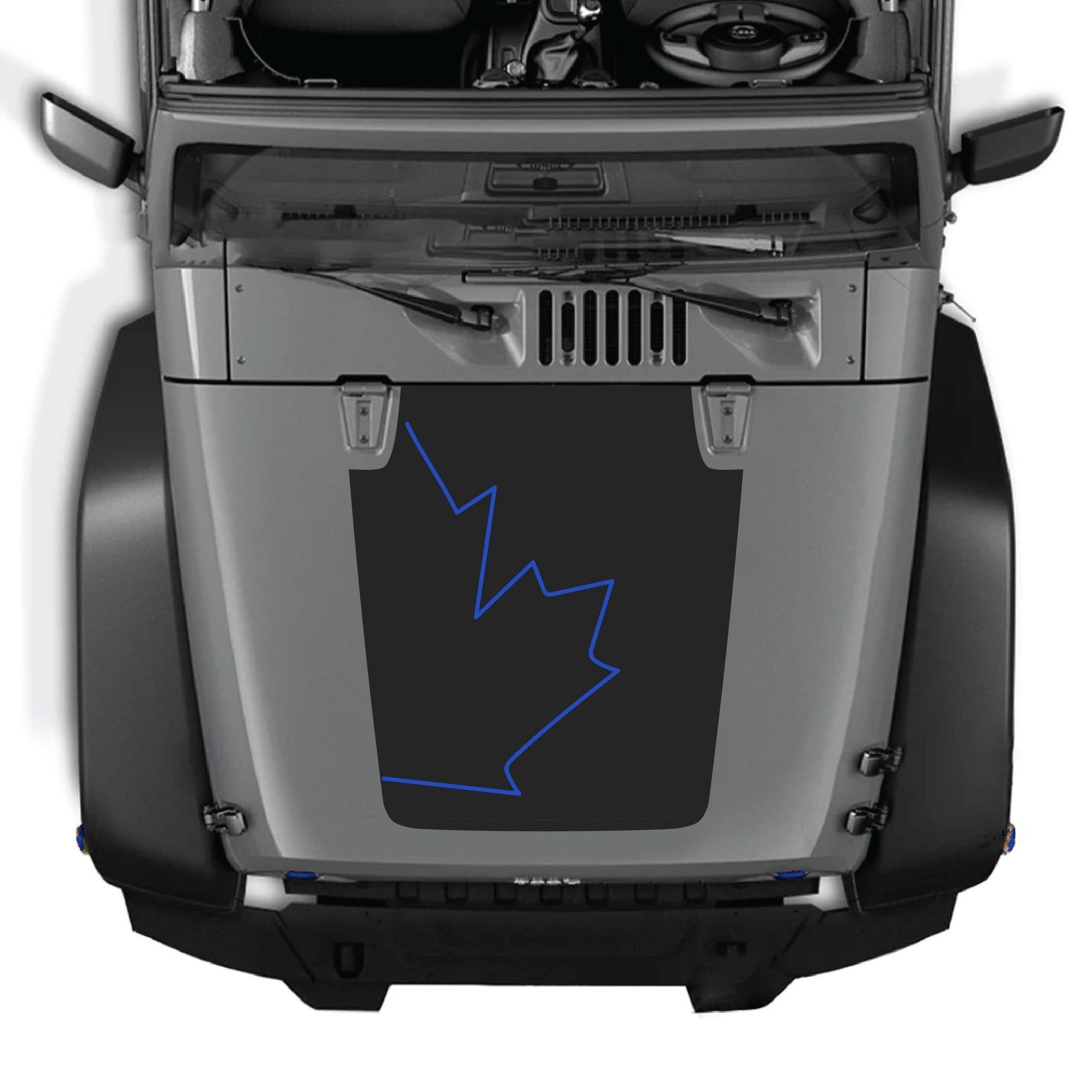 Canada full leaf hood decal graphic kit on a Jeep Wrangler JK JKU, made of premium vinyl, featuring bold Canadian leaf design.