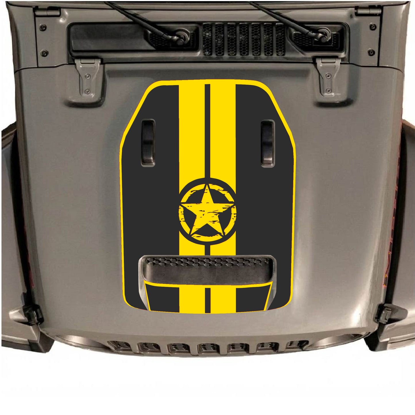 Hood Panel Decal/Sticker - Star and Stripes with Border Graphic Decal Graphic Kit - For Jeep JL JLU 392 2018 - Premium Vinyl