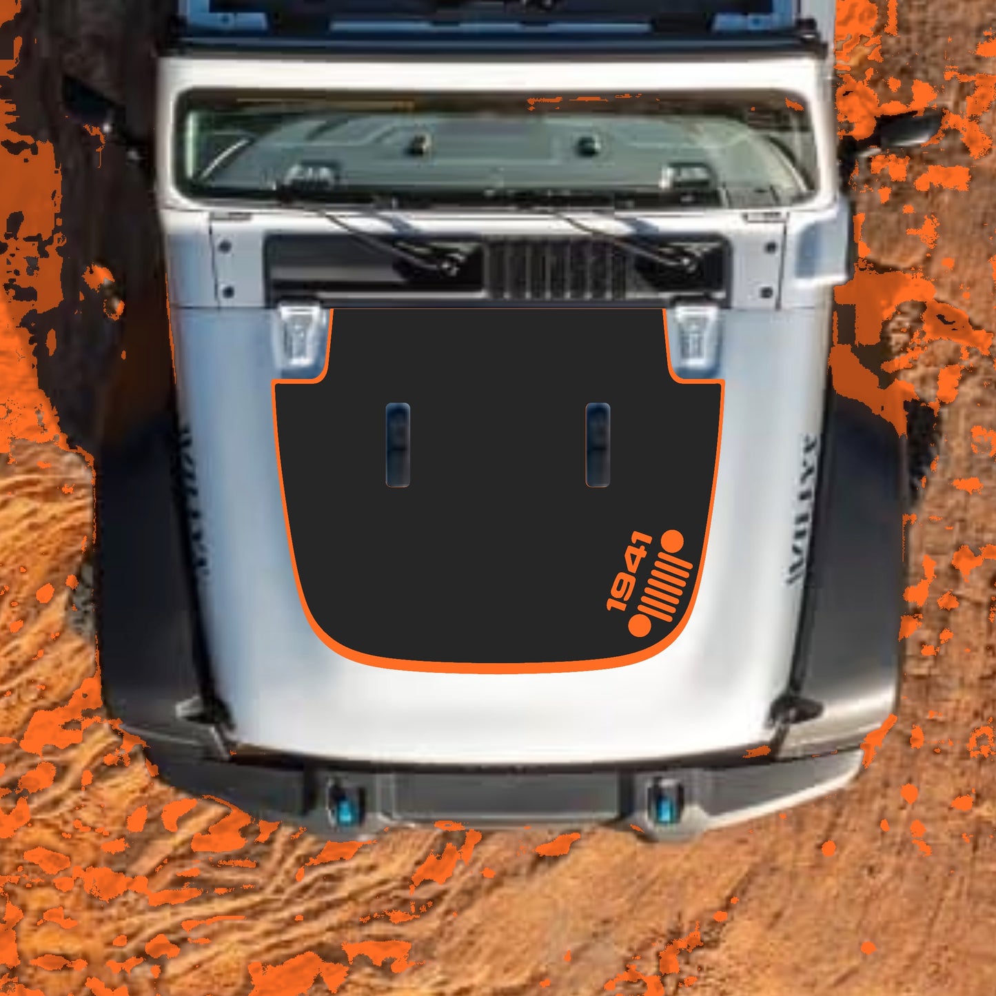 Hood Panel Decal/Sticker - Right Side 1941 Grill with Border Graphic Decal Graphic Kit - For Jeep JL JLU Sahara 2018-2025 - Premium Vinyl