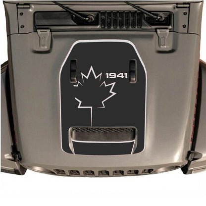 Hood Panel Decal/Sticker - 1941 Canada Leaf with Border Graphic Decal Graphic Kit - For Jeep JL JLU 392 2018 - Premium Vinyl