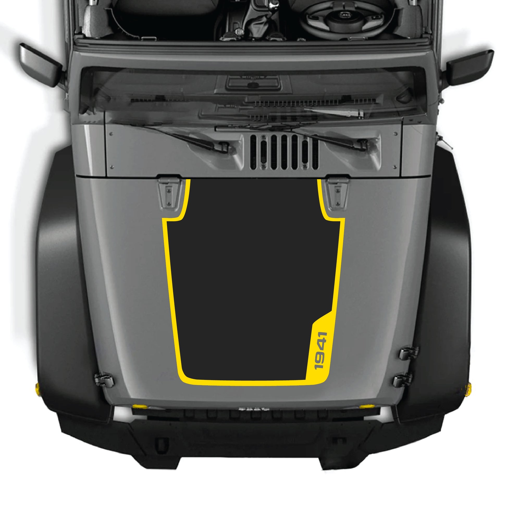 Right side hood decal with "1941" and border graphic for Jeep Wrangler JK JKU, hecha de vinilo premium por CarCode.