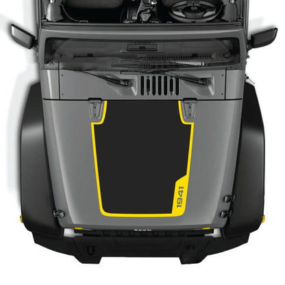 Right side hood decal with "1941" and border graphic for Jeep Wrangler JK JKU, hecha de vinilo premium por CarCode.