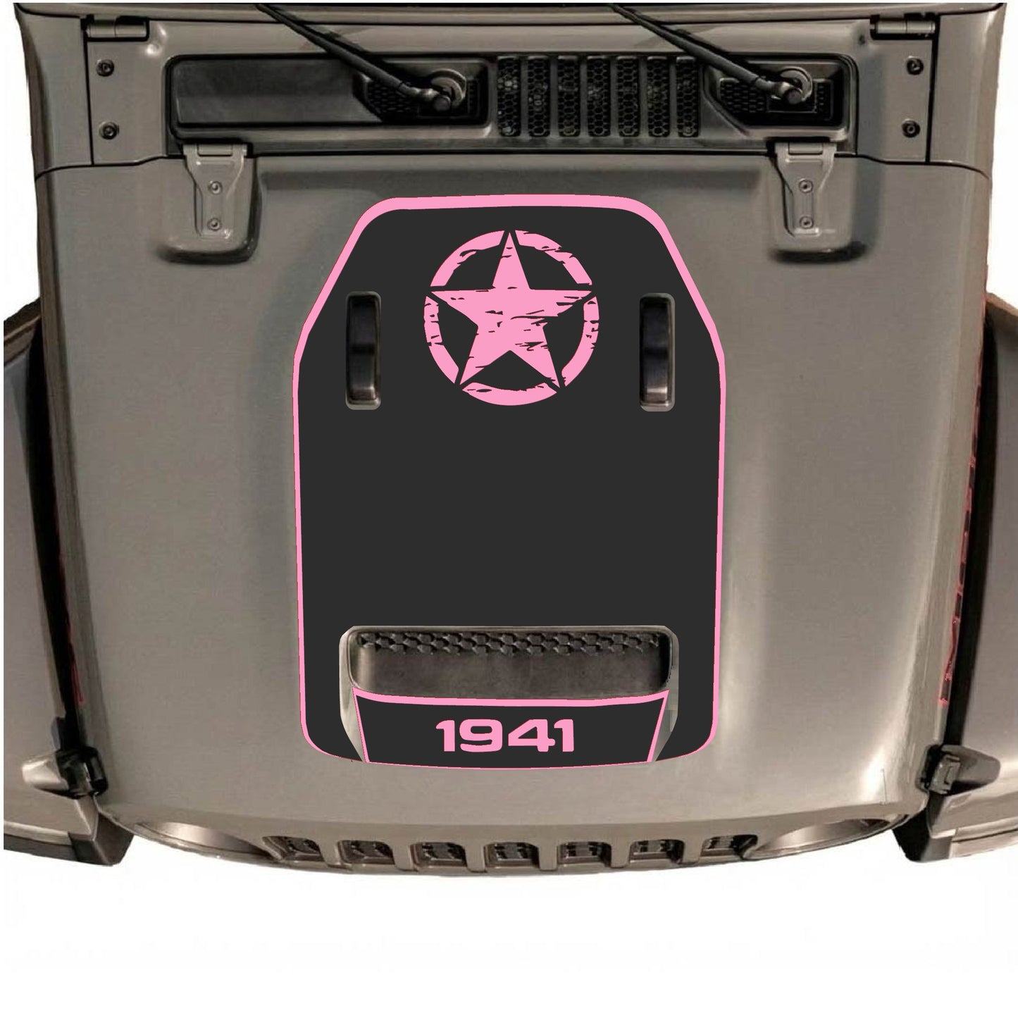 Hood Panel Decal/Sticker - Top Star 1941 with Border Graphic Decal Graphic Kit - For Jeep JL JLU 392 2018 - Premium Vinyl