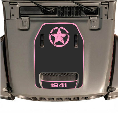 Hood Panel Decal/Sticker - Top Star 1941 with Border Graphic Decal Graphic Kit - For Jeep JL JLU 392 2018 - Premium Vinyl