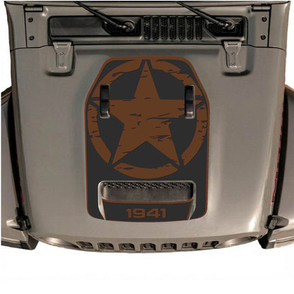 Hood Panel Decal/Sticker - 1941 Full Star with Border Graphic Decal Graphic Kit - For Jeep JL JLU 392 2018 - Premium Vinyl
