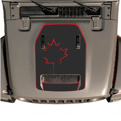 Hood Panel Decal/Sticker - Canada Leaf with Border Graphic Decal Graphic Kit - For Jeep JL JLU 392 2018 - Premium Vinyl