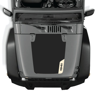 Right side Jeep Wrangler JK hood decal graphic kit with 1941 design in premium vinyl by CarCode, for 2007-2018 models.
