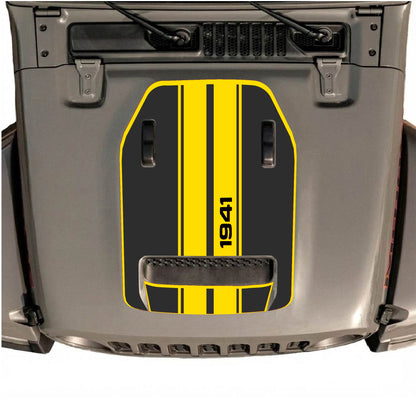 Hood Panel Decal/Sticker - 1941 Stripes with Border Graphic Decal Graphic Kit - For Jeep JL JLU 392 2018 - Premium Vinyl