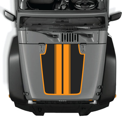 Jeep Wrangler JK hood decal with black and white stripe design and border graphic, made from premium vinyl by CarCode.