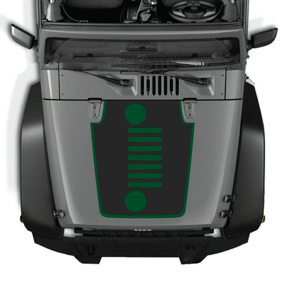 Vertical grill hood decal with border graphic kit for Jeep Wrangler JK JKU 2007-2018, made of premium vinyl by CarCode.