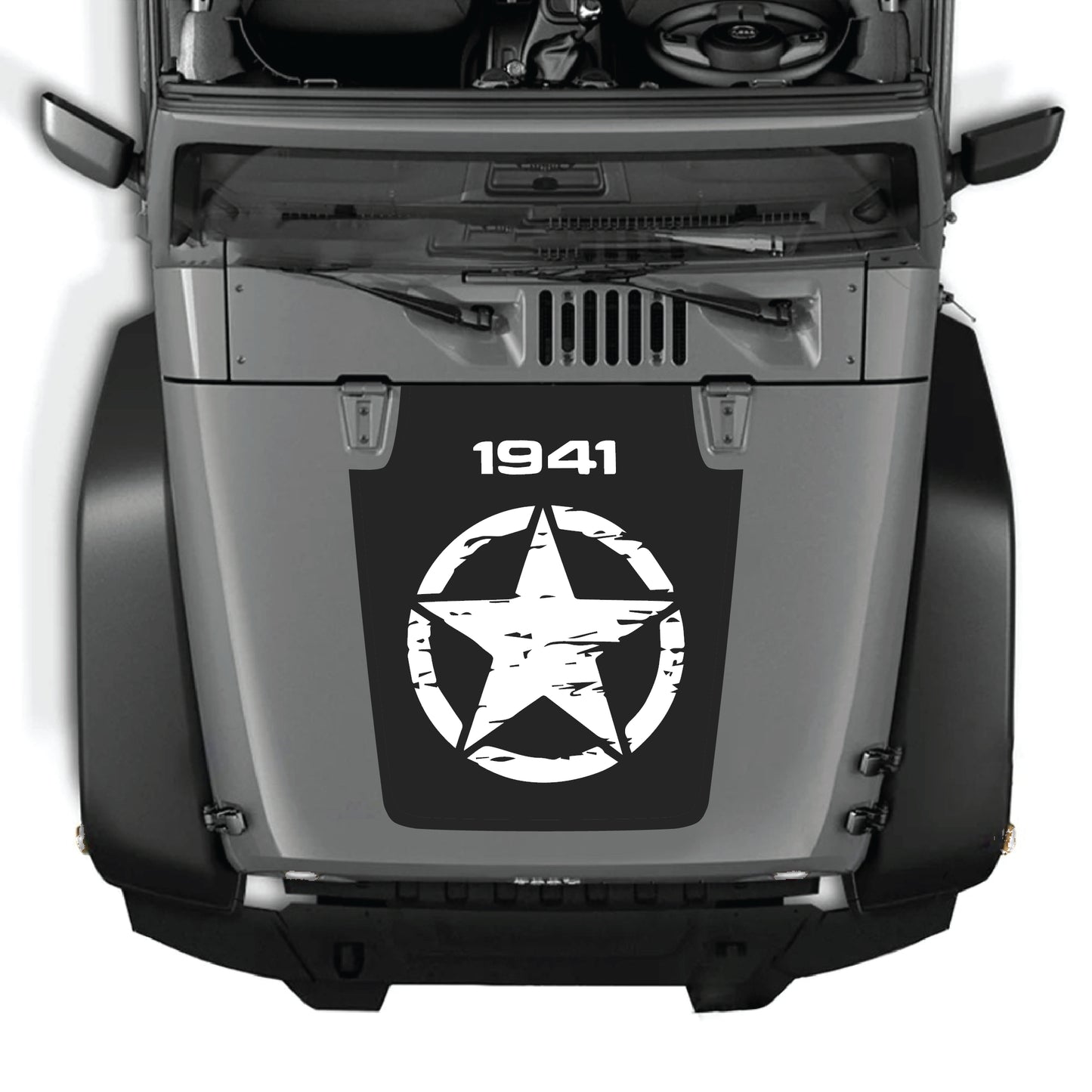 Full star hood decal graphic kit for Jeep Wrangler JK JKU 2007-2018, made of premium vinyl by CarCode.