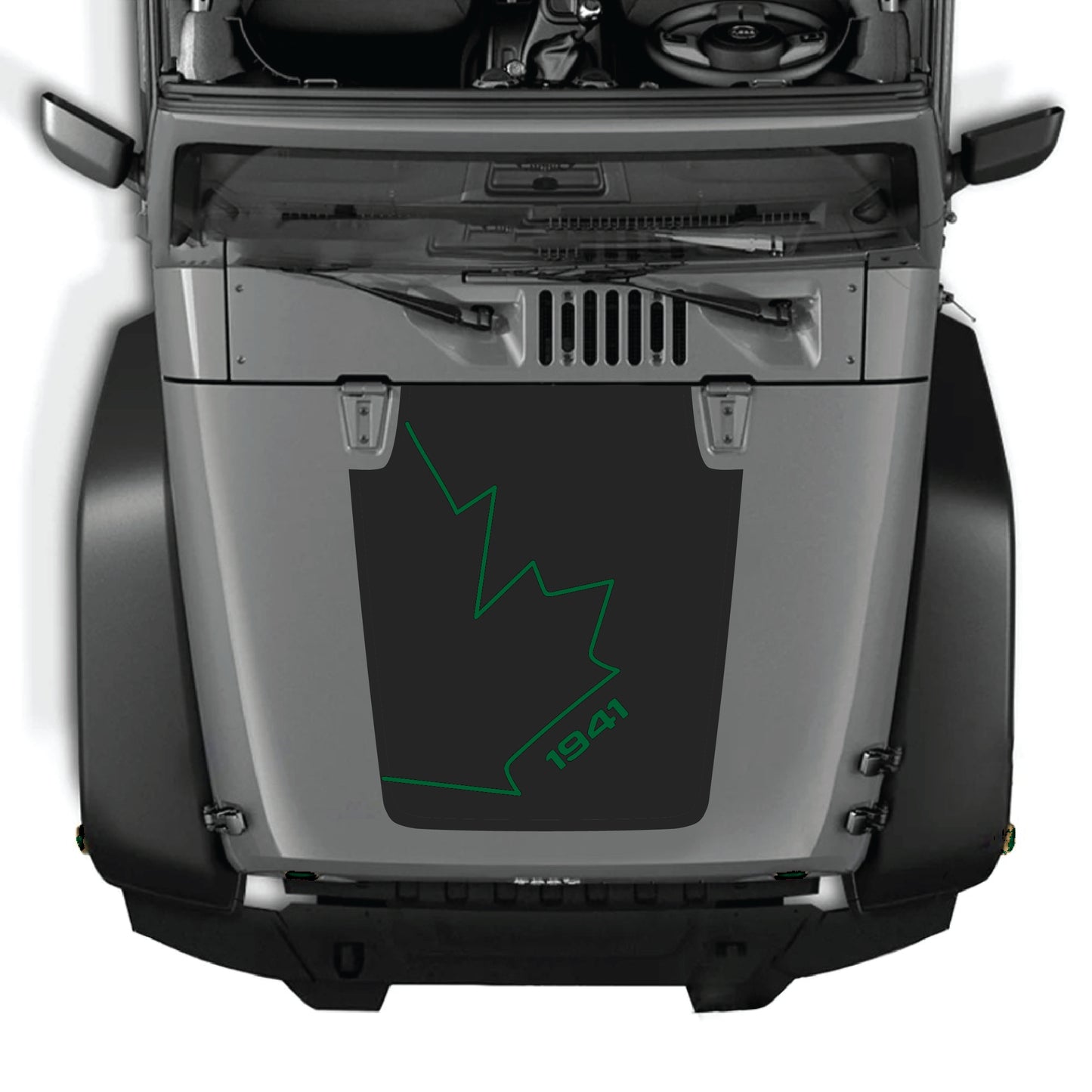 Canada full leaf hood decal graphic kit for Jeep Wrangler JK JKU, made of premium vinyl, featuring a 1941 decal design.