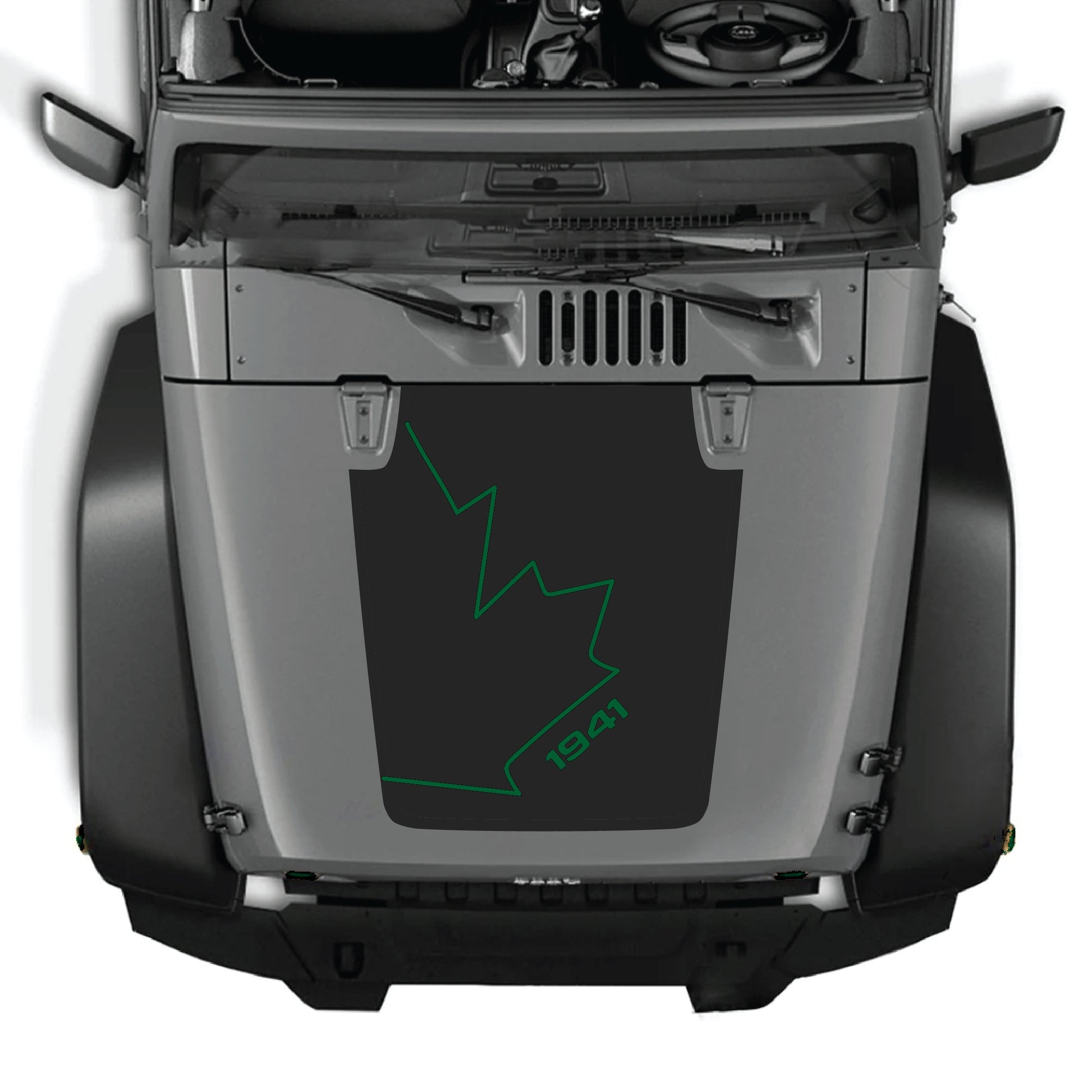 Canada full leaf hood decal graphic kit for Jeep Wrangler JK JKU, made of premium vinyl, featuring a 1941 decal design.
