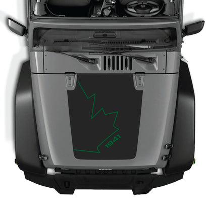 Canada full leaf hood decal graphic kit for Jeep Wrangler JK JKU, made of premium vinyl, featuring a 1941 decal design.