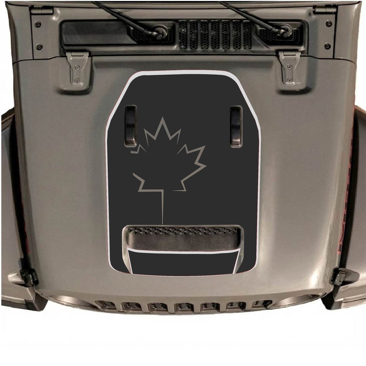 Hood Panel Decal/Sticker - Canada Leaf with Border Graphic Decal Graphic Kit - For Jeep JL JLU 392 2018 - Premium Vinyl