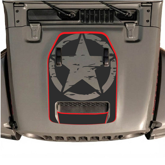 Hood Panel Decal/Sticker - Full Star with Border Graphic Decal Graphic Kit - For Jeep JL JLU 392 2018 - Premium Vinyl