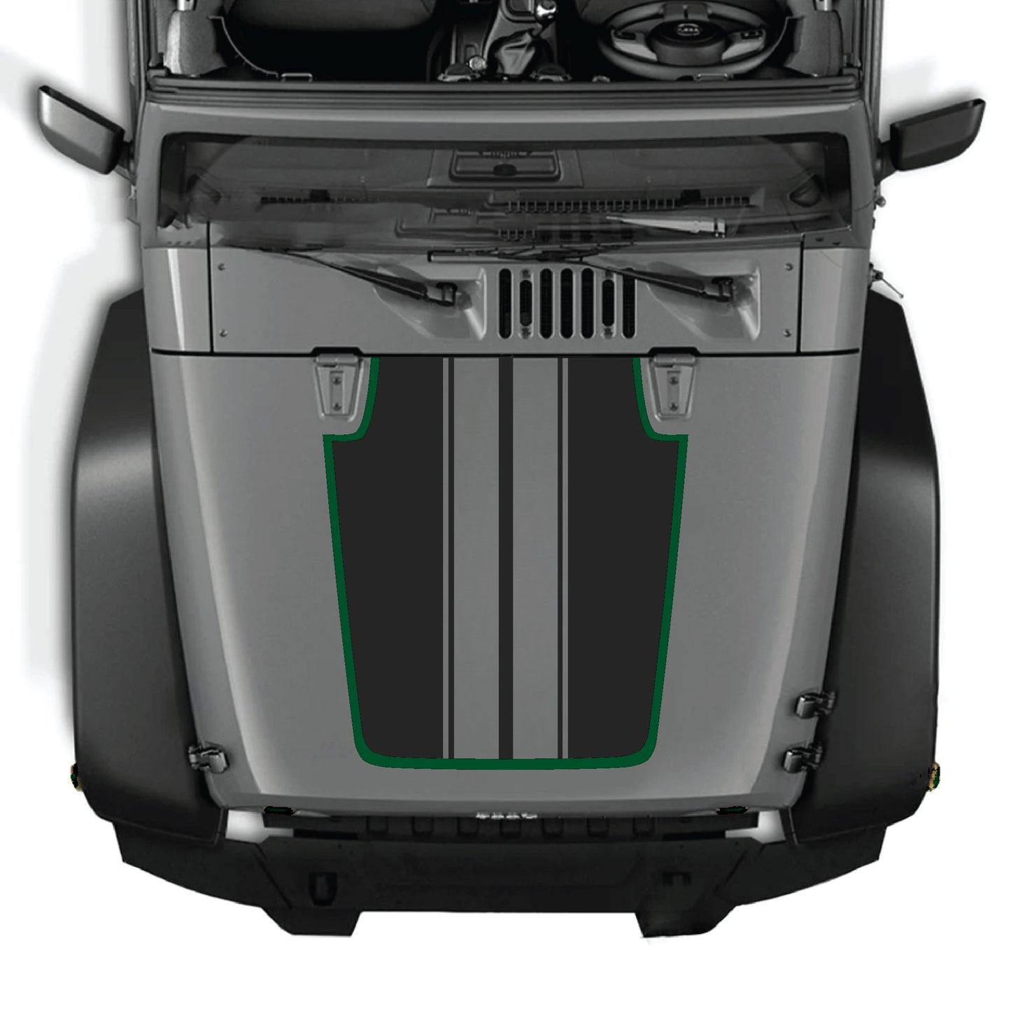 Calcomanía para capó CarCode Jeep Wrangler JK JKU con gráfico de rayas negras y blancas, fabricada en vinilo premium para una mejora elegante.