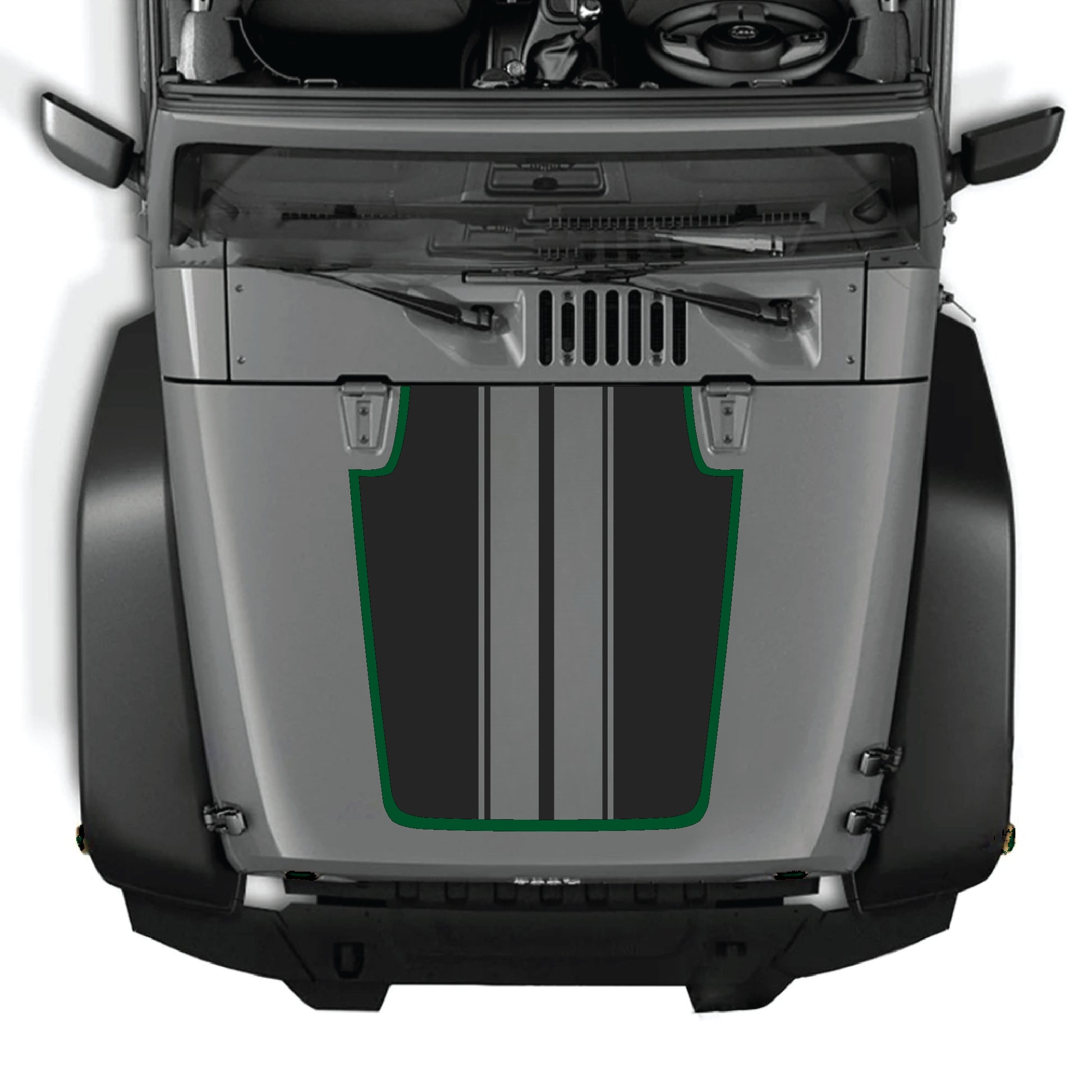 Calcomanía para capó CarCode Jeep Wrangler JK JKU con gráfico de rayas negras y blancas, fabricada en vinilo premium para una mejora elegante.