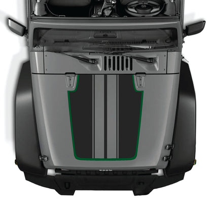 Calcomanía para capó CarCode Jeep Wrangler JK JKU con gráfico de rayas negras y blancas, fabricada en vinilo premium para una mejora elegante.