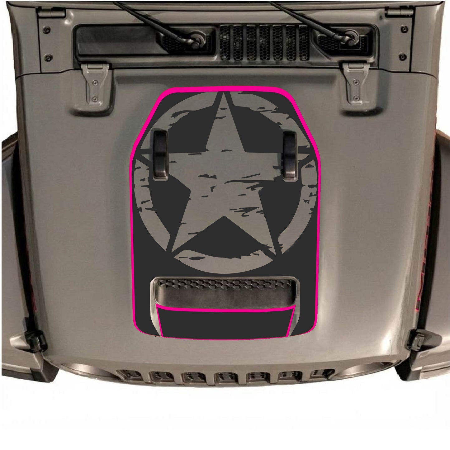 Hood Panel Decal/Sticker - Full Star with Border Graphic Decal Graphic Kit - For Jeep JL JLU 392 2018 - Premium Vinyl