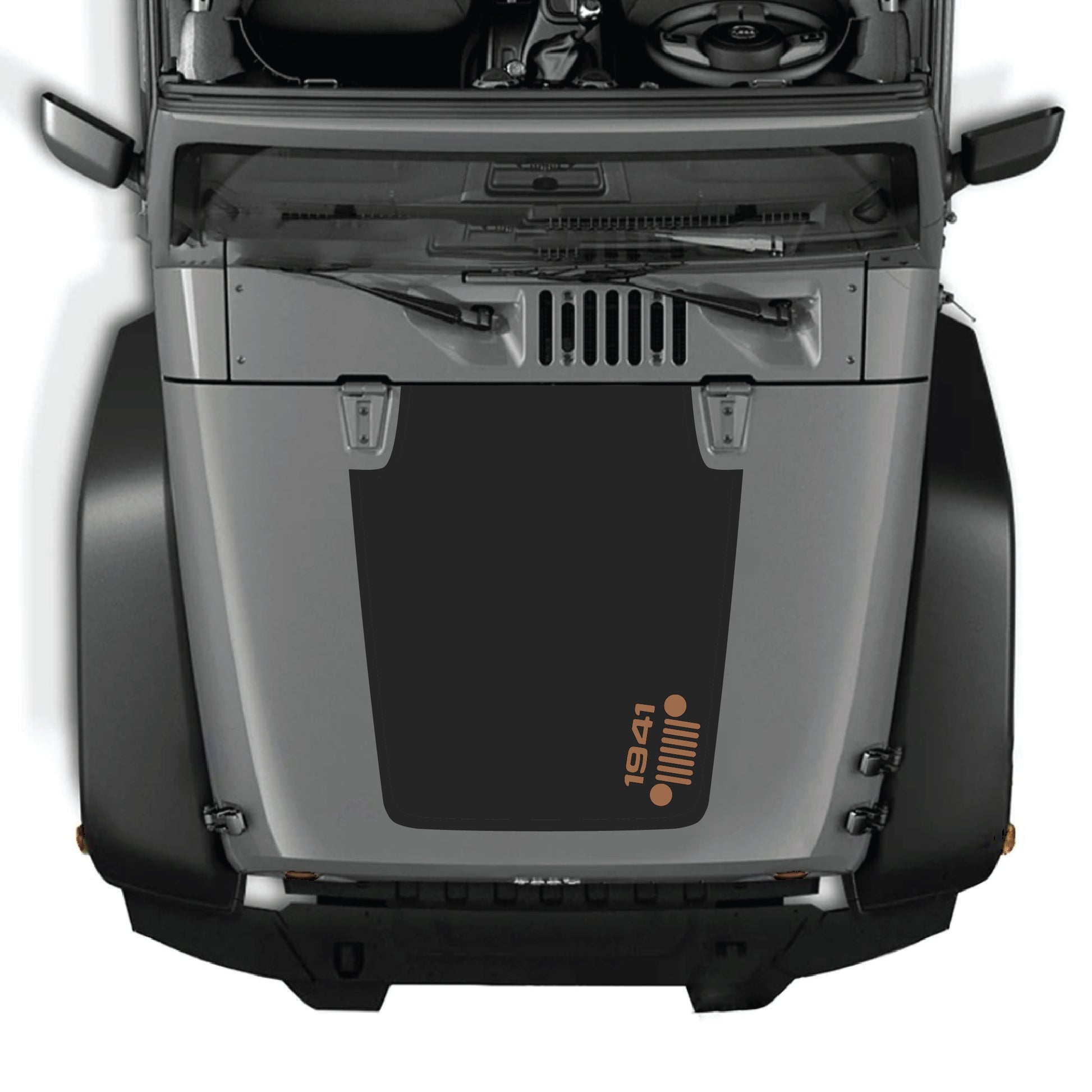 Right side hood decal graphic kit for Jeep Wrangler JK JKU 2007-2018, premium vinyl decal featuring 1941 grill design by CarCode.