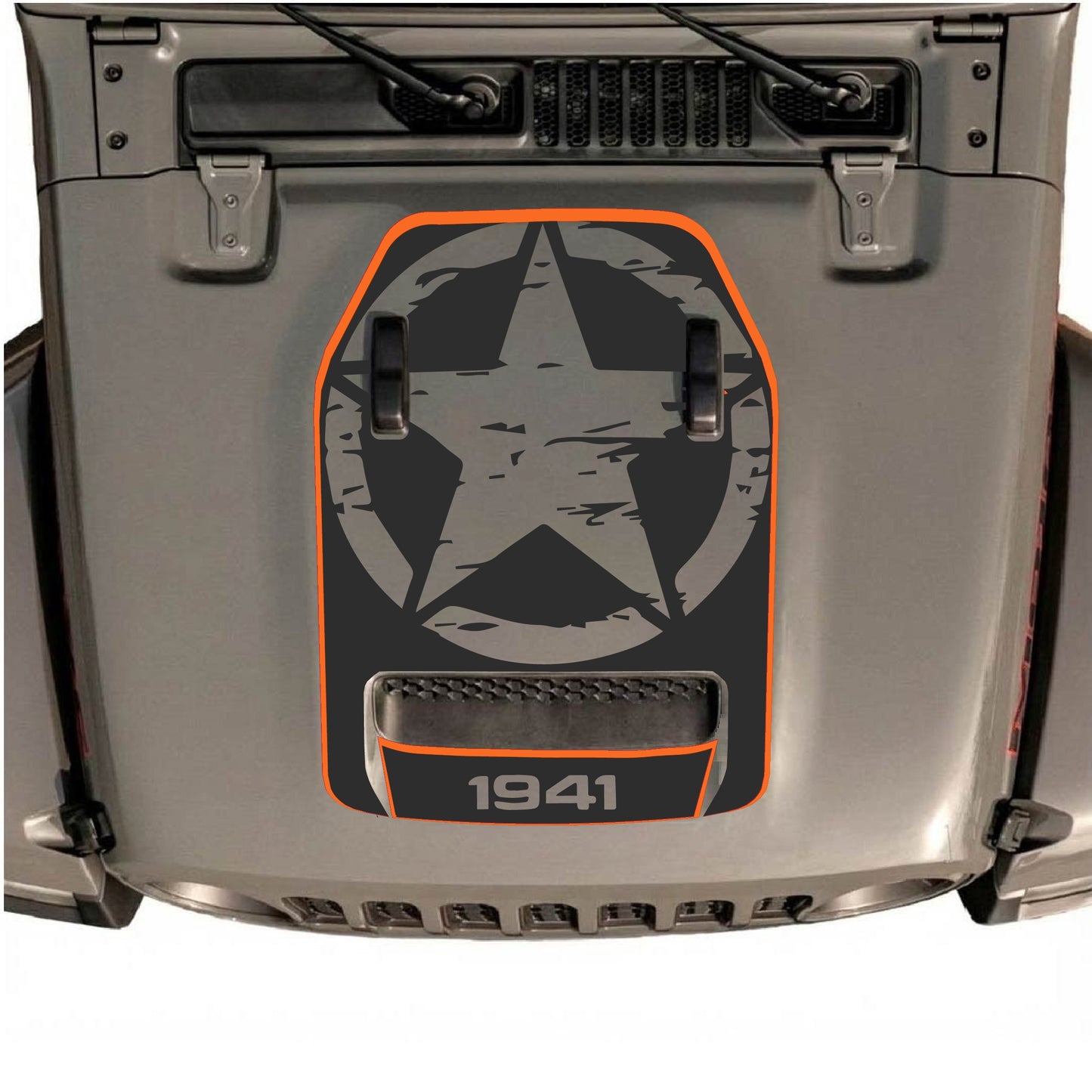 Hood Panel Decal/Sticker - 1941 Full Star with Border Graphic Decal Graphic Kit - For Jeep JL JLU 392 2018 - Premium Vinyl