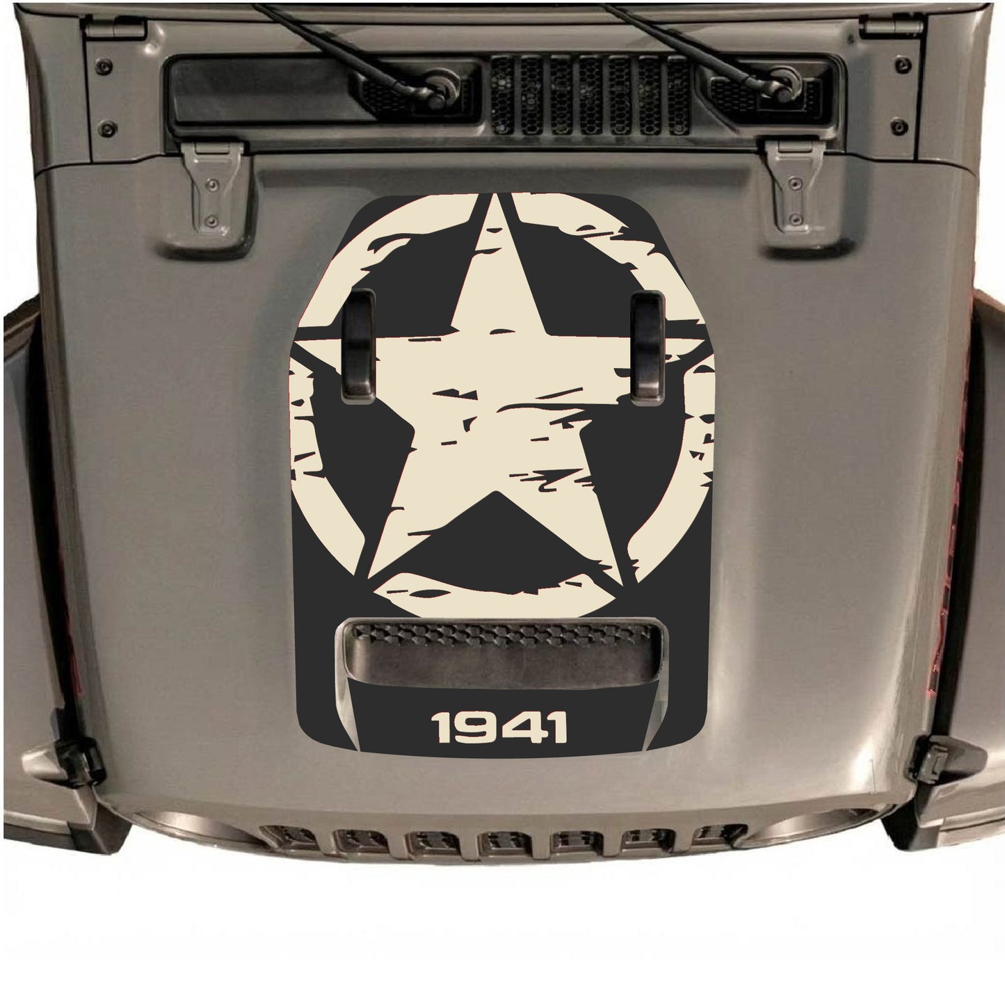 Hood Panel Decal/Sticker - 1941 Full Star Graphic Decal Graphic Kit - For Jeep JL JLU 392 2018 - Premium Vinyl