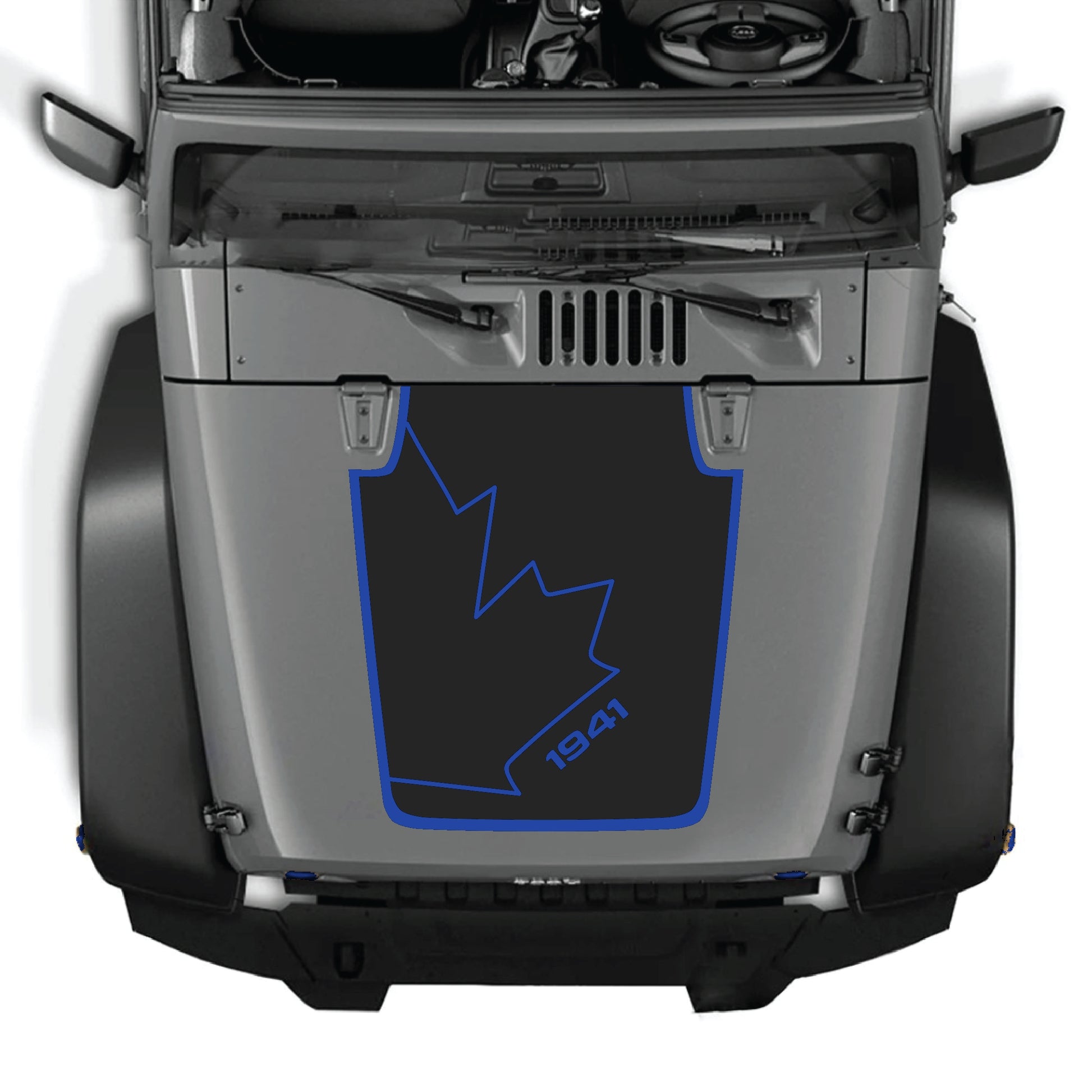 Canada full leaf hood decal with border for Jeep Wrangler JK JKU, made of premium vinyl, featuring a 1941 graphic design.